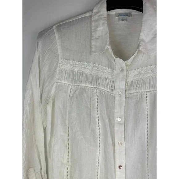 Sundance White Cotton Long Sleeve Button Up Blouse Crochet Boho Sheer Size Small - Picture 7 of 14